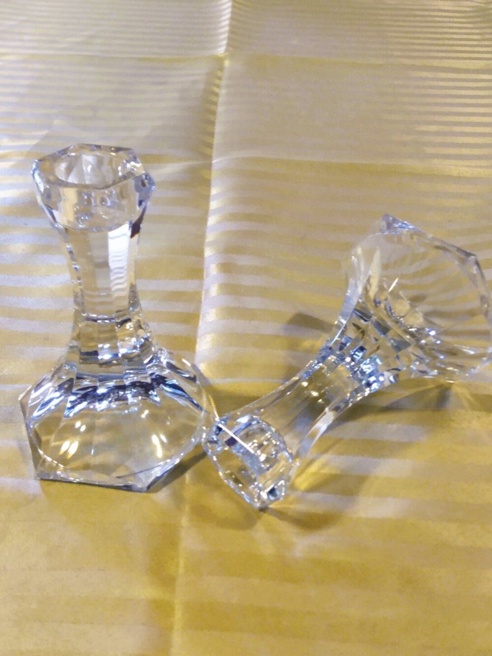Pair Of 5" Heavy Crystal Faceted Candlestick Holders